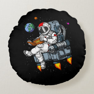 Space Astronaut Book Reading Nerd Cosmic Round Cushion