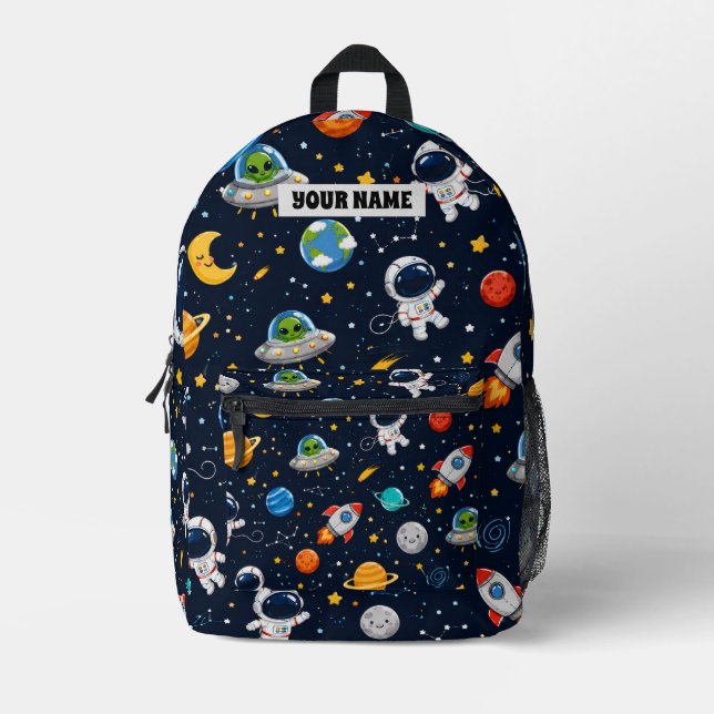 Space & Astronaut Boy Printed Backpack School (Front)