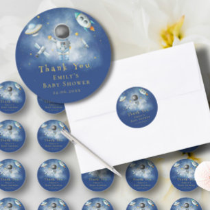 Space Astronaut Boy rockets ufo stars Baby Shower  Classic Round Sticker