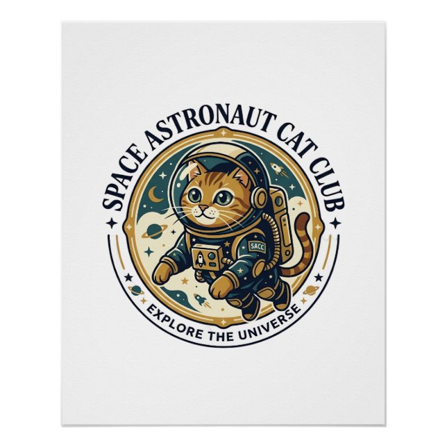 Space Astronaut Cat Cat Dad Gift Idea - Space Astr Poster (Front)