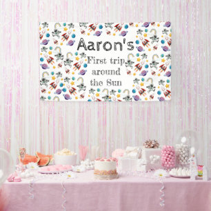 Space Astronaut First Birthday Party Invitation Banner