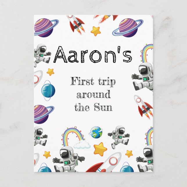 Space Astronaut First Birthday Party Invitation Postcard (Front)