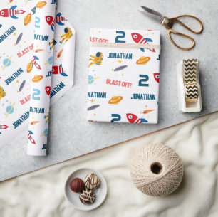 Space Astronaut First Birthday Party Wrapping Paper