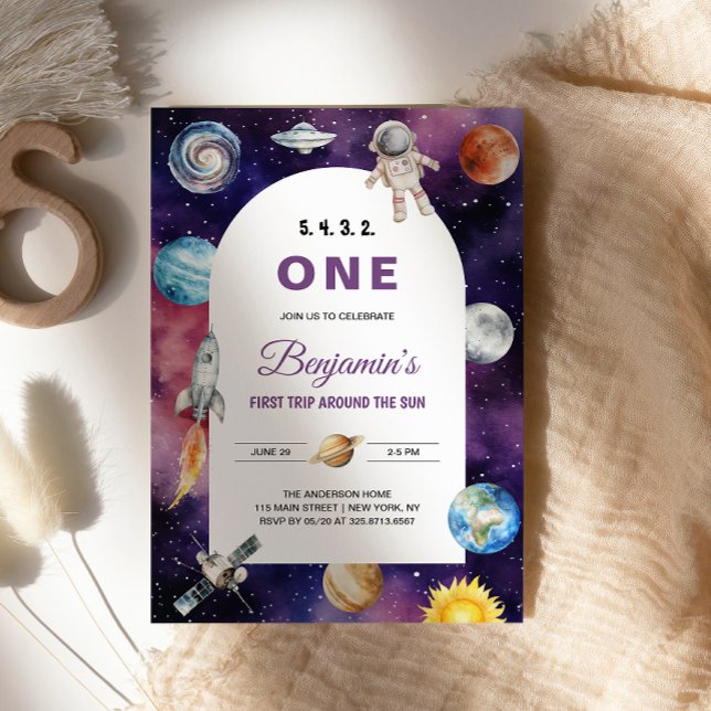 Space Astronaut First Trip Around The Sun Birthday Invitation (Creator Uploaded)