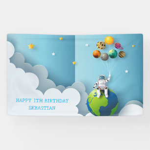 Space Astronaut galaxy planets 1st Birthday Party Banner