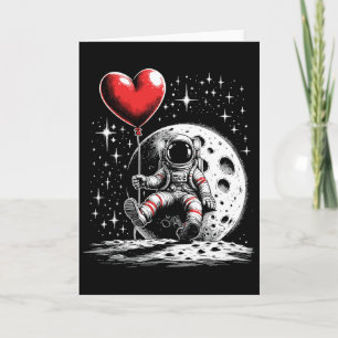 Space Astronaut Heart Bylloon Valentine's Day Vale Card
