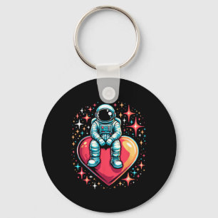 Space Astronaut Heart Bylloon Valentine's Day Vale Key Ring