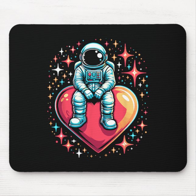 Space Astronaut Heart Bylloon Valentine's Day Vale Mouse Pad (Front)
