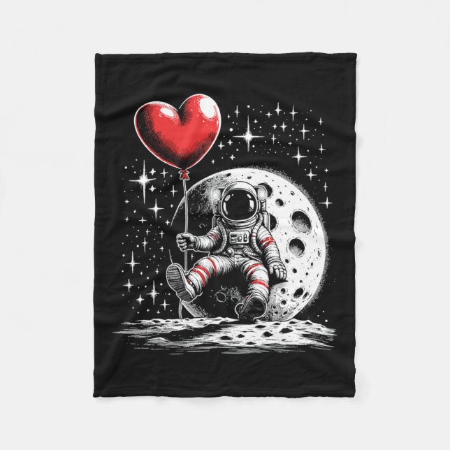 Space Astronaut Heart Lloon Valentine's Day Valent Fleece Blanket (Front)
