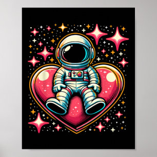 Space Astronaut Heart Lloon Valentine's Day Valent Poster