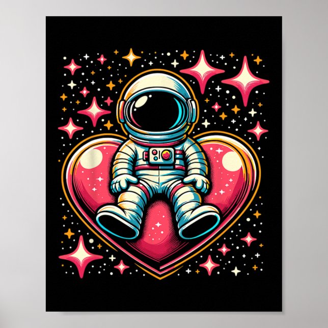 Space Astronaut Heart Lloon Valentine's Day Valent Poster (Front)