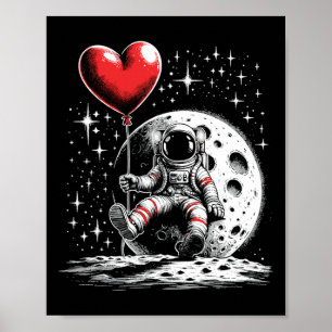 Space Astronaut Heart Lloon Valentine's Day Valent Poster