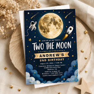 Space Astronaut Moon Birthday Party Invite for Boy
