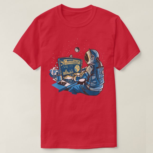 space astronaut on computer illustration galaxy st T-Shirt (Design Front)