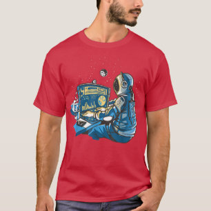 space astronaut on computer illustration galaxy st T-Shirt