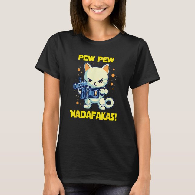 Space Astronaut Pew Madafakas Maneki Neko Cat 1 T-Shirt (Front)