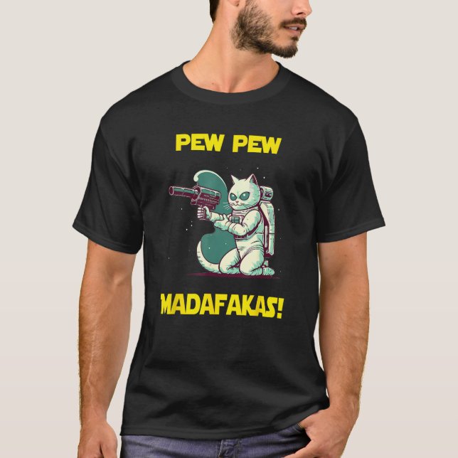 Space Astronaut Pew Madafakas Manx Cat 1 T-Shirt (Front)