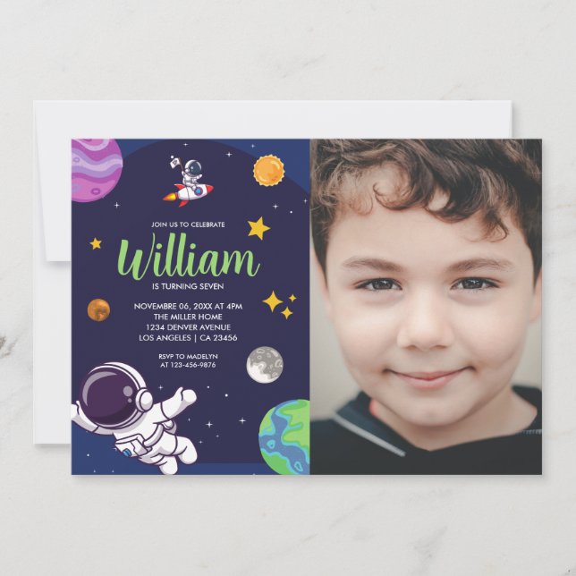Space Astronaut Photo Birthday Party Invitation (Front)