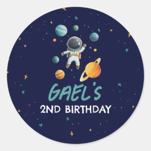 Space Astronaut Planet Favor Tags Round Sticker