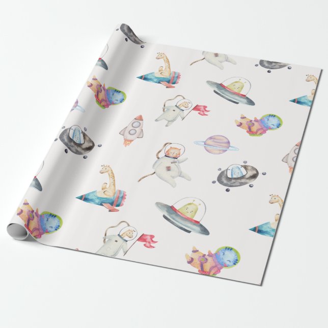 Space Astronaut Planet  Wrapping Paper (Unrolled)