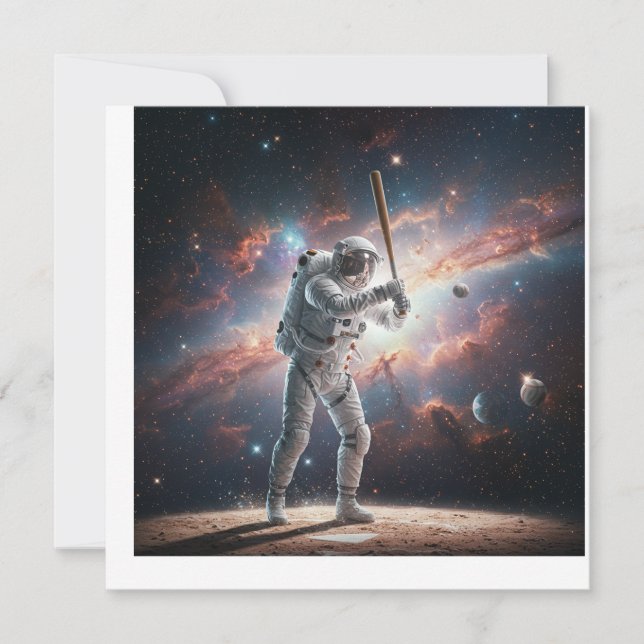Space Astronaut Playing Baseball Invitation (Front)