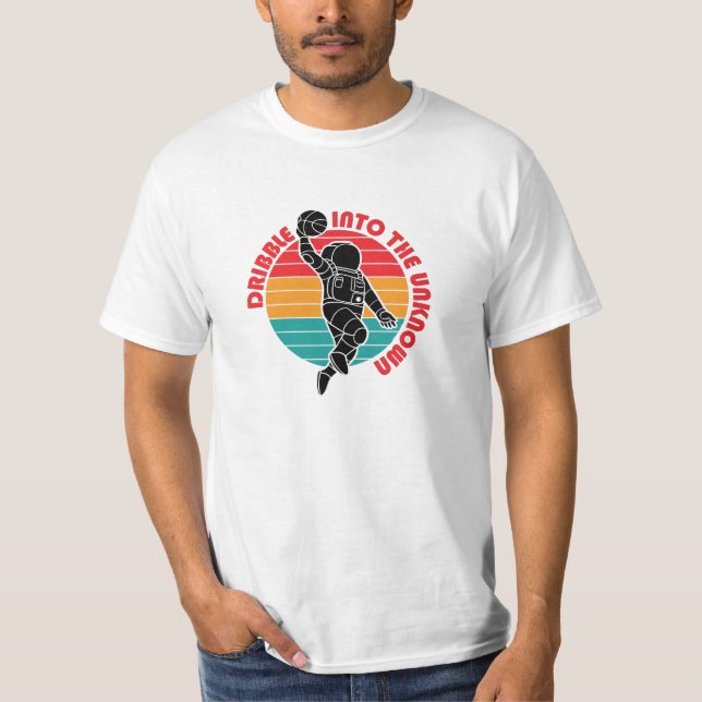 Space Astronaut Playing Basketball Colourful Strip T-Shirt (Front)