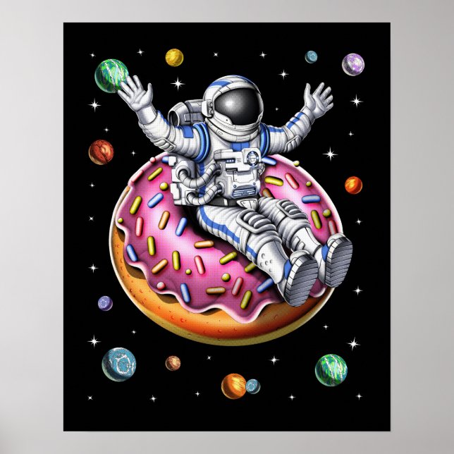 Space Astronaut Riding Doughnut Poster (Front)