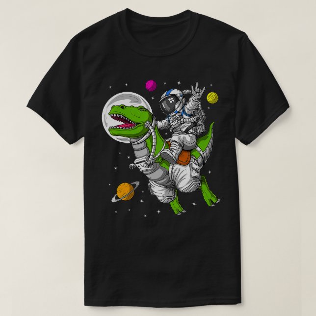 Space Astronaut Riding TRe Dinosaur Funny Men Boys T-Shirt (Design Front)