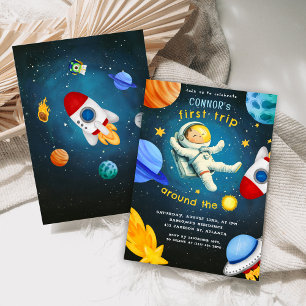 Space Astronaut Rocket Ship Planet Kids Birthday Invitation