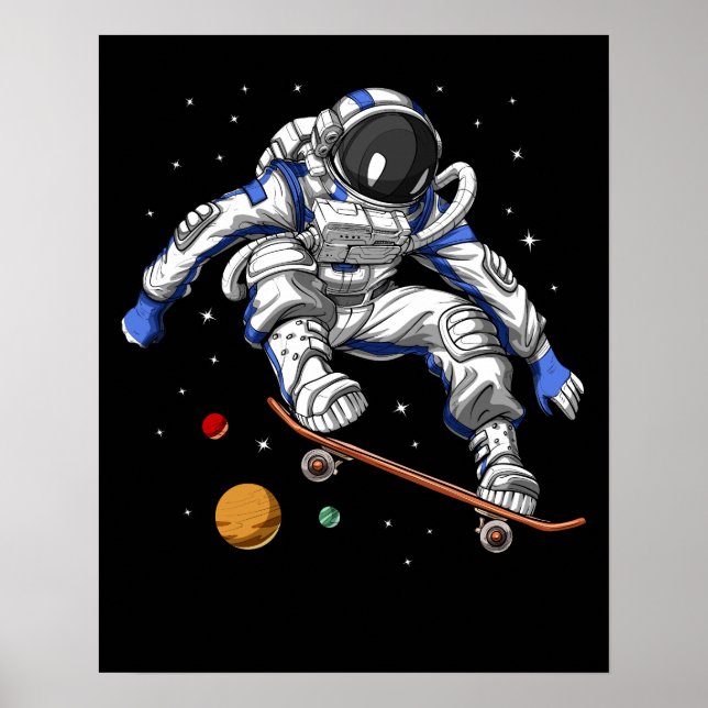 Space Astronaut Skateboarding Poster (Front)