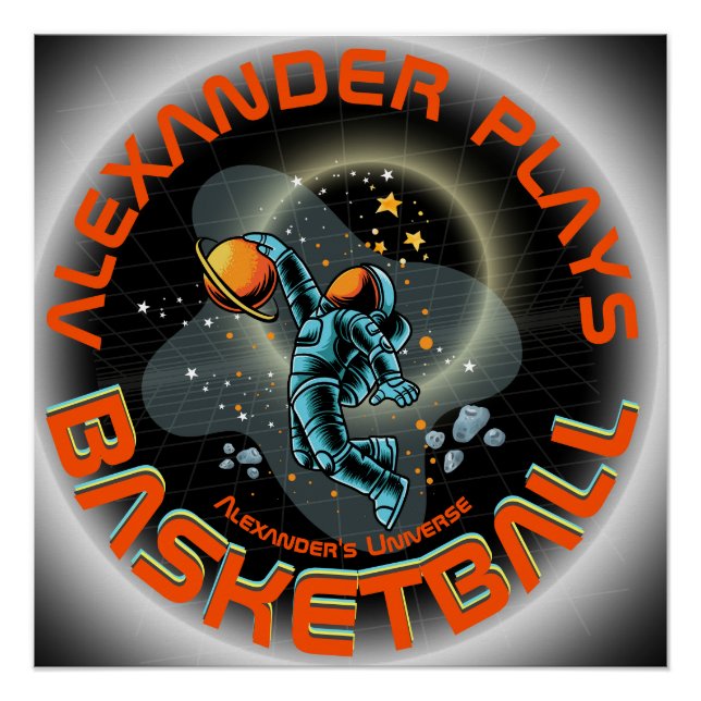Space Astronaut Slamdunk Cool Kids Room Basketball Poster (Front)