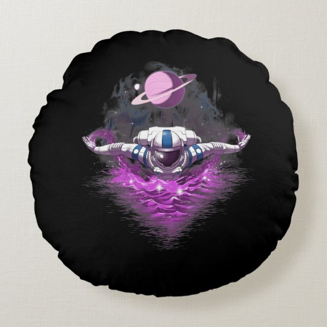 Space Astronaut Swimming Round Cushion (Front)