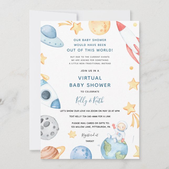 Space Astronaut Virtual Baby Shower invitation (Front)