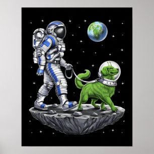 Space Astronaut Walking Alien Dog Poster