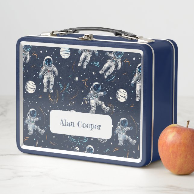 Space Astronauts Stars & Planets Custom Kids' Metal Lunch Box (In Situ)