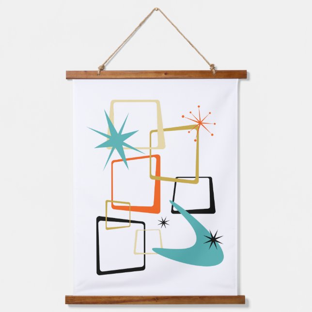 Space Atomic Age Abstract Squares Mid-century Hanging Tapestry (Front)