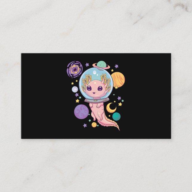 Space Axolotl Kawaii Pastel Goth Anime Aesthetic N Business Card (Front)