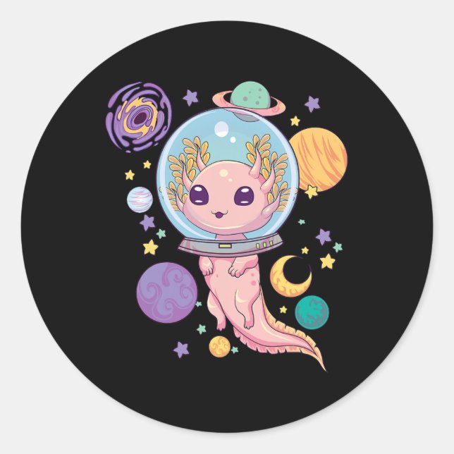 Space Axolotl Kawaii Pastel Goth Anime Aesthetic N Classic Round Sticker (Front)