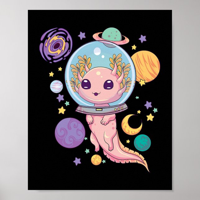 Space Axolotl Kawaii Pastel Goth Anime Aesthetic N Poster (Front)