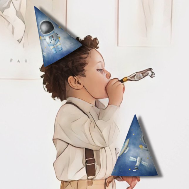 Space baby Astronaut Boy rockets ufo star Birthday Party Hat (Creator Uploaded)