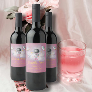 Space baby girl Astronaut rocket stars Baby Shower Wine Label