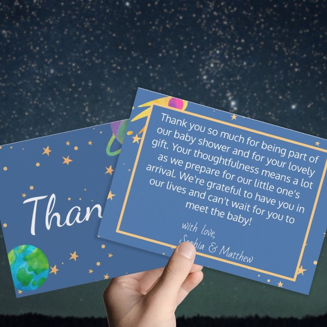 Space Baby Shower, Cosmic Cutie, Gender Neutral Thank You Card (Creator Uploaded)