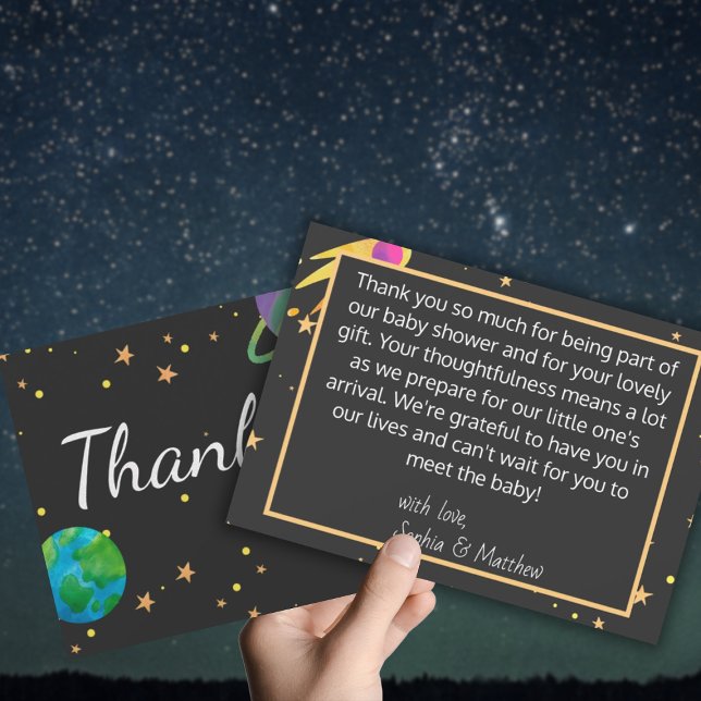 Space Baby Shower, Cosmic Cutie, Gender Neutral Thank You Card (Creator Uploaded)