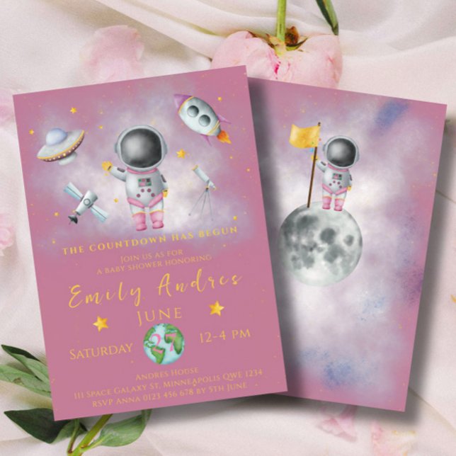 Space Baby Shower girl Astronaut  rocket starParty Invitation (Creator Uploaded)