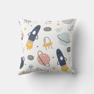 Space background for kids Spaceship and stars seam Cushion