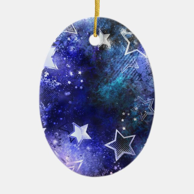 Space Background with Stars Ceramic Tree Decoration (Front)
