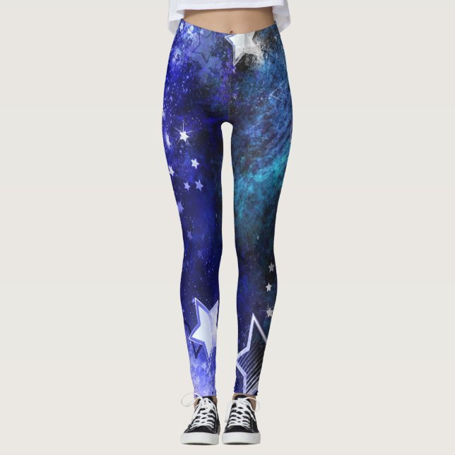 Space Background with Stars Leggings (Front)