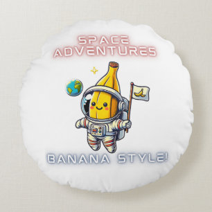 Space Banana Astronaut Adventures Round Cushion