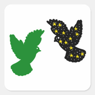 Space Bird & Green Bird Square Sticker