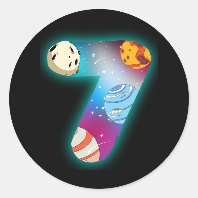 SPACE BIRTHDAY 7 7th Birthday Boy 7 Year Old Classic Round Sticker (Front)